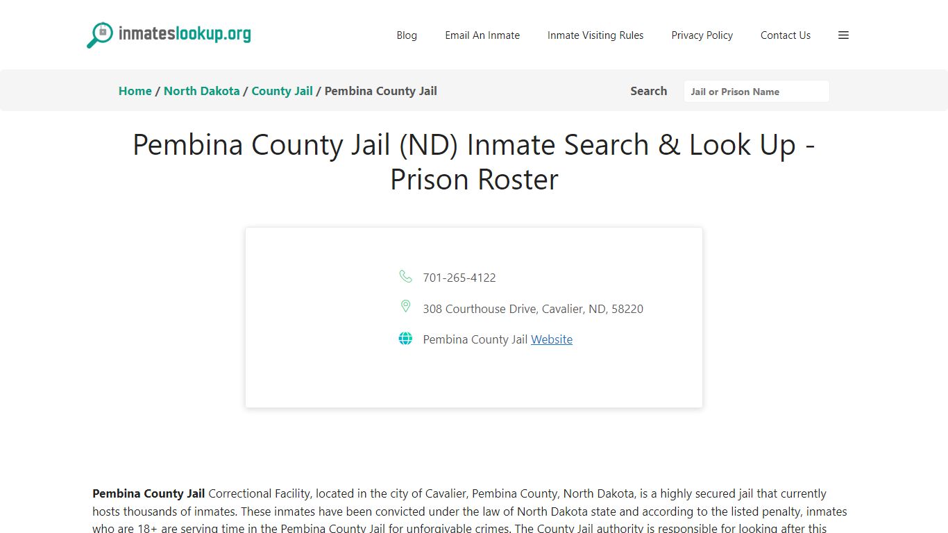 Pembina County Jail (ND) Inmate Search & Look Up - Prison Roster
